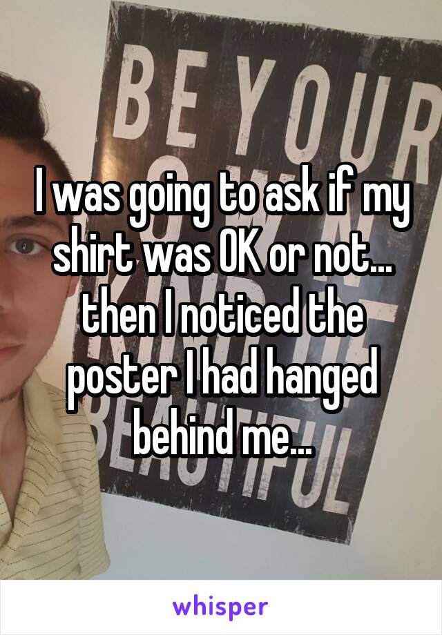 I was going to ask if my shirt was OK or not... then I noticed the poster I had hanged behind me...