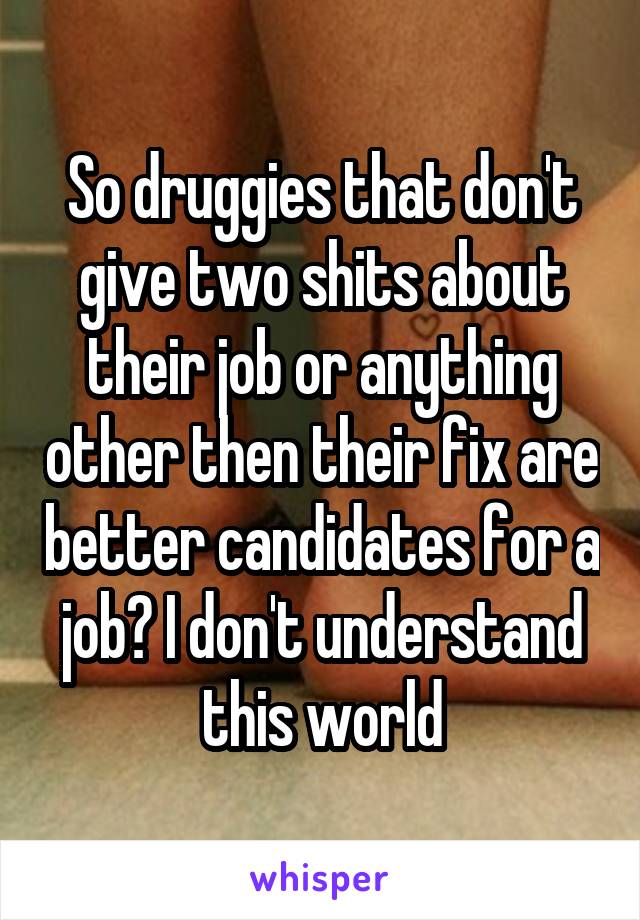 So druggies that don't give two shits about their job or anything other then their fix are better candidates for a job? I don't understand this world