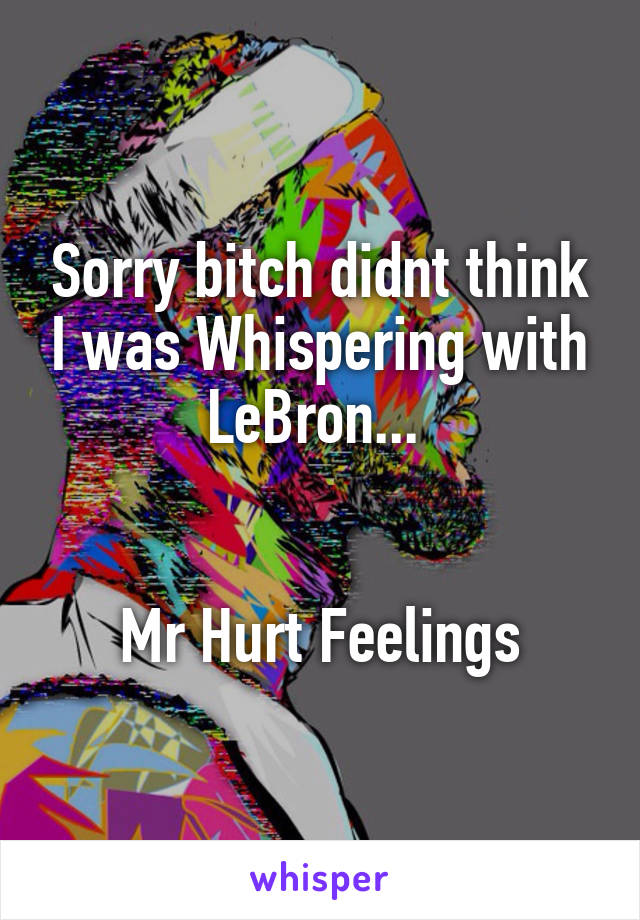 Sorry bitch didnt think I was Whispering with LeBron... 


Mr Hurt Feelings