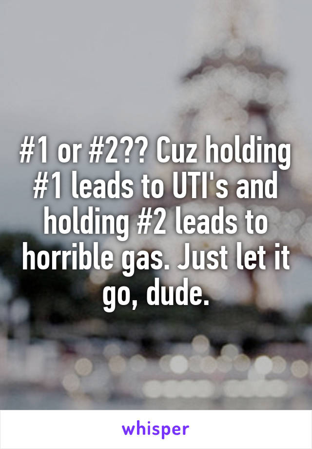 #1 or #2?? Cuz holding #1 leads to UTI's and holding #2 leads to horrible gas. Just let it go, dude.