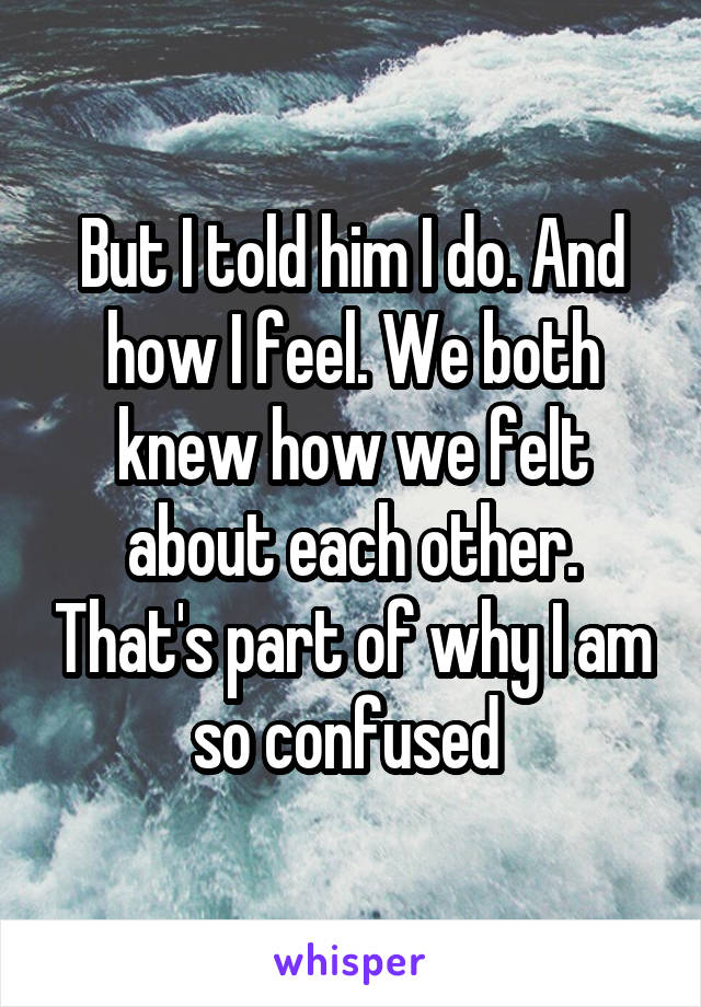 But I told him I do. And how I feel. We both knew how we felt about each other. That's part of why I am so confused 