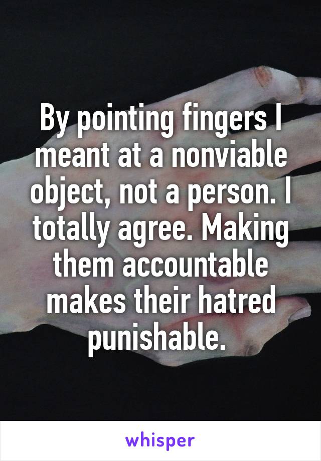 By pointing fingers I meant at a nonviable object, not a person. I totally agree. Making them accountable makes their hatred punishable. 