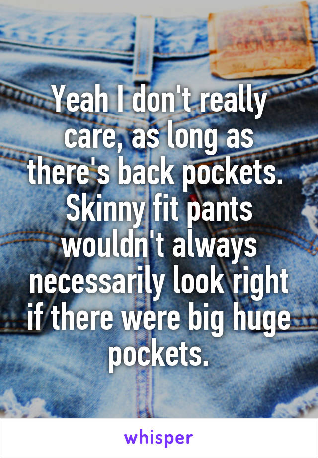 Yeah I don't really care, as long as there's back pockets.  Skinny fit pants wouldn't always necessarily look right if there were big huge pockets.