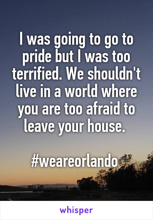I was going to go to pride but I was too terrified. We shouldn't live in a world where you are too afraid to leave your house. 

#weareorlando 
