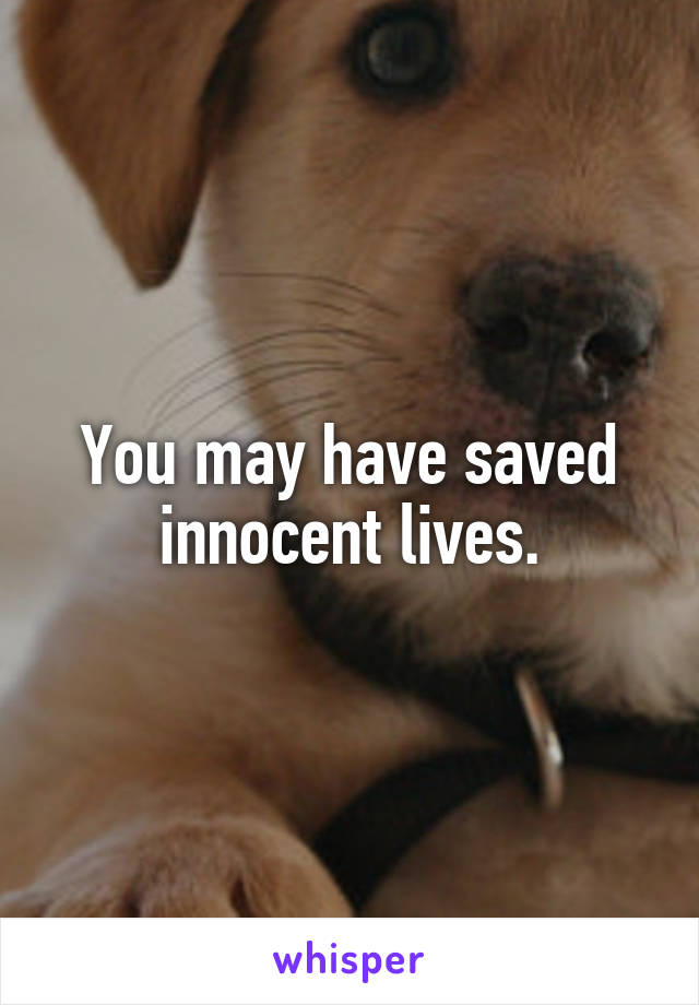 You may have saved innocent lives.