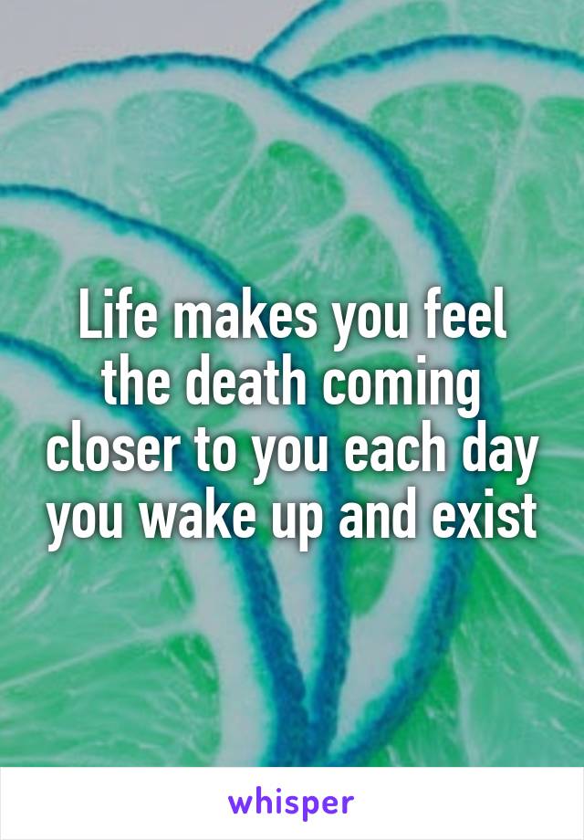 Life makes you feel the death coming closer to you each day you wake up and exist