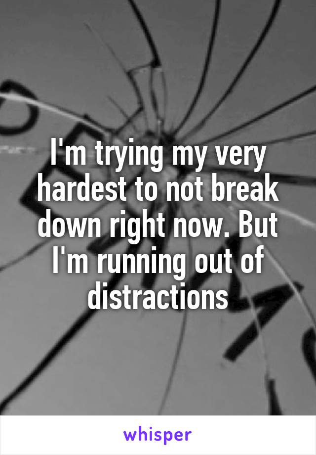 I'm trying my very hardest to not break down right now. But I'm running out of distractions