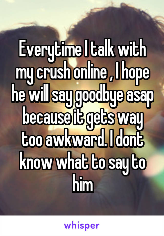 Everytime I talk with my crush online , I hope he will say goodbye asap because it gets way too awkward. I dont know what to say to him