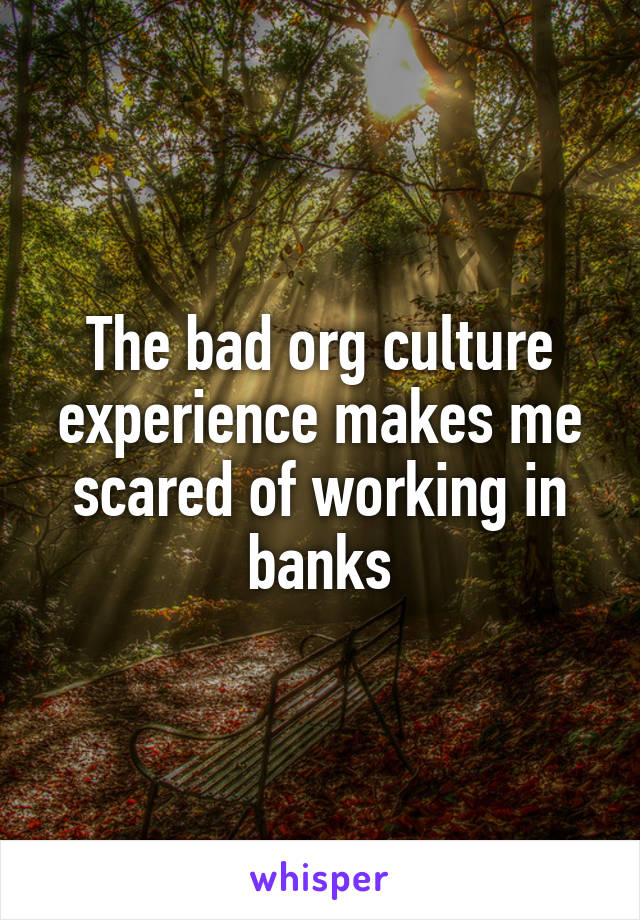 The bad org culture experience makes me scared of working in banks