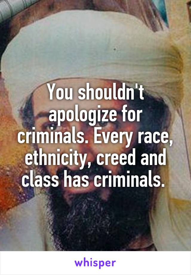 You shouldn't apologize for criminals. Every race, ethnicity, creed and class has criminals. 