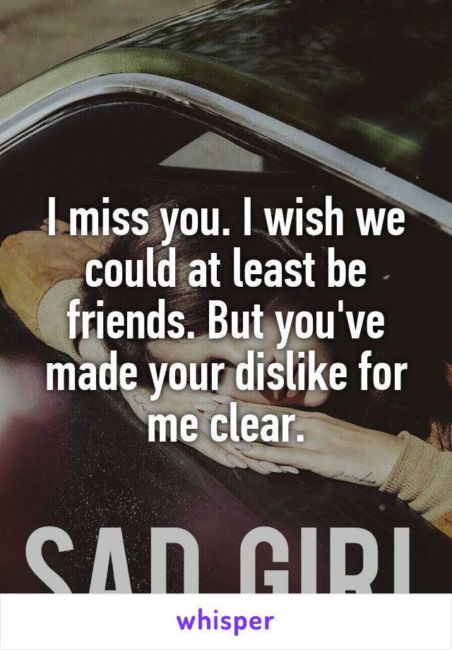 I miss you. I wish we could at least be friends. But you've made your dislike for me clear.