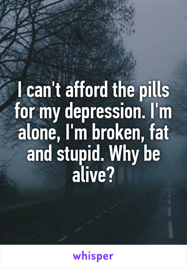 I can't afford the pills for my depression. I'm alone, I'm broken, fat and stupid. Why be alive?