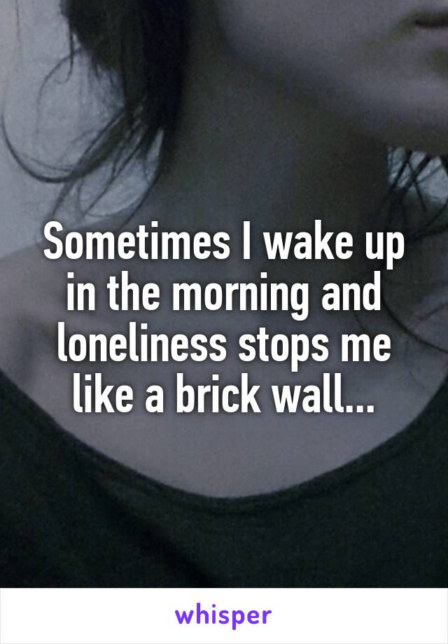 Sometimes I wake up in the morning and loneliness stops me like a brick wall...