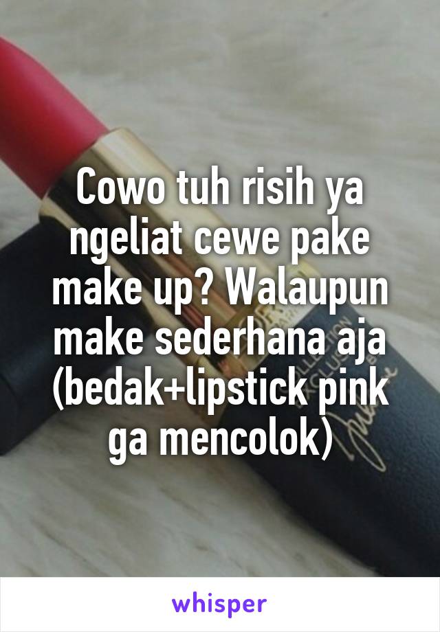 Cowo tuh risih ya ngeliat cewe pake make up? Walaupun make sederhana aja (bedak+lipstick pink ga mencolok)