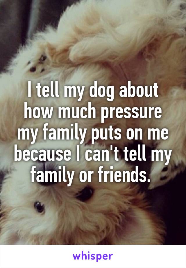 I tell my dog about how much pressure my family puts on me because I can't tell my family or friends. 