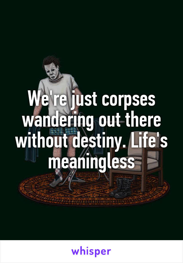 We're just corpses wandering out there without destiny. Life's meaningless