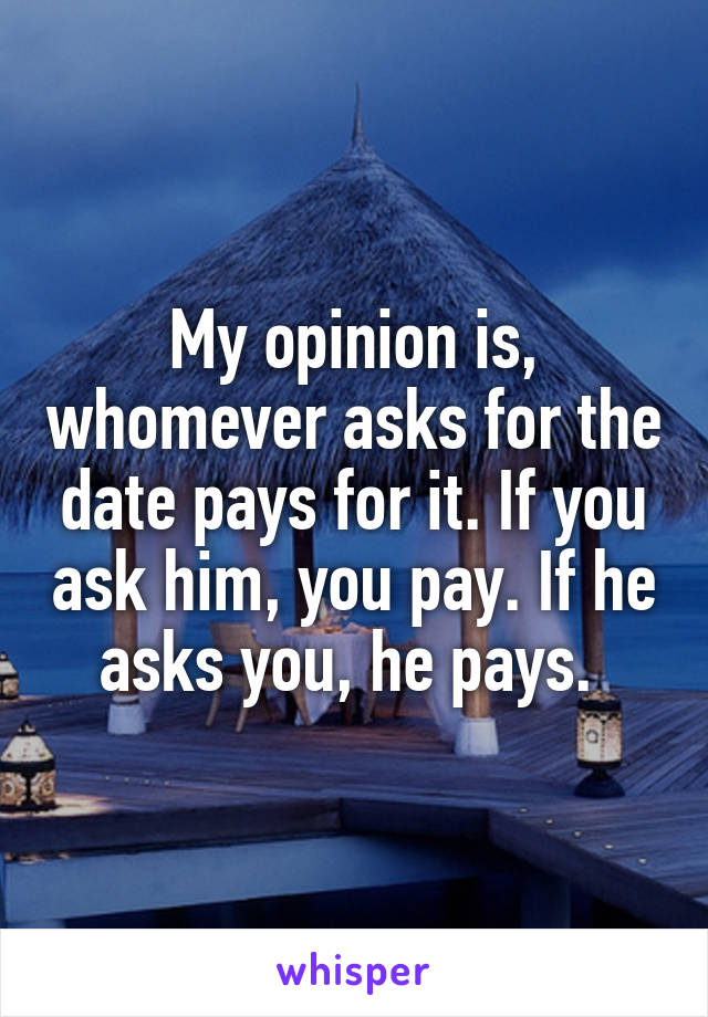 My opinion is, whomever asks for the date pays for it. If you ask him, you pay. If he asks you, he pays. 