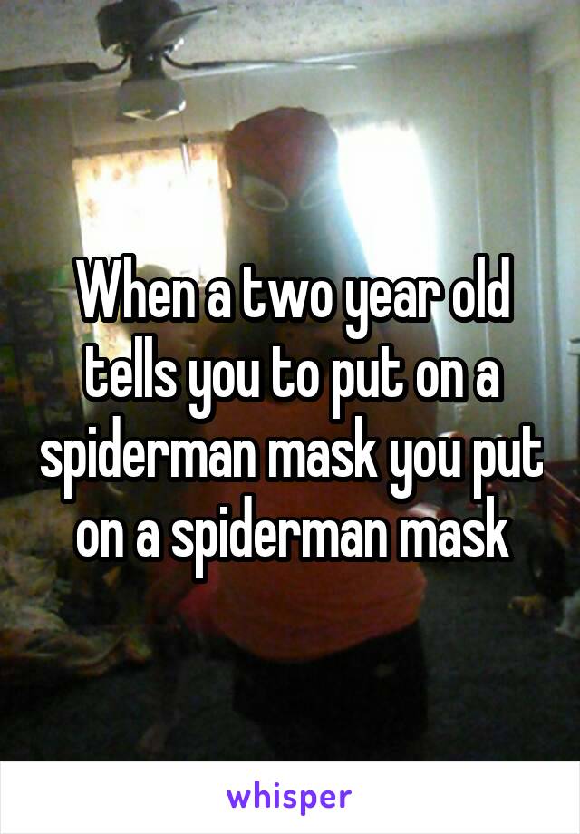 When a two year old tells you to put on a spiderman mask you put on a spiderman mask