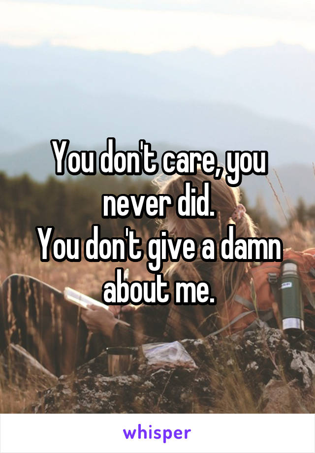 You don't care, you never did.
You don't give a damn about me.