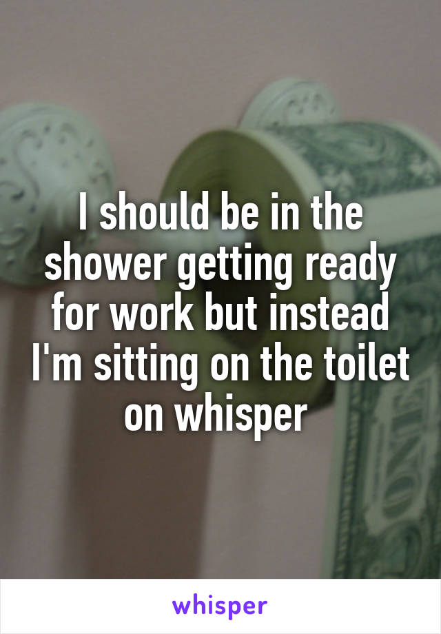 I should be in the shower getting ready for work but instead I'm sitting on the toilet on whisper 