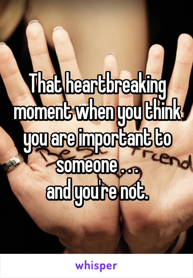 That heartbreaking moment when you think you are important to someone . . .
and you're not.