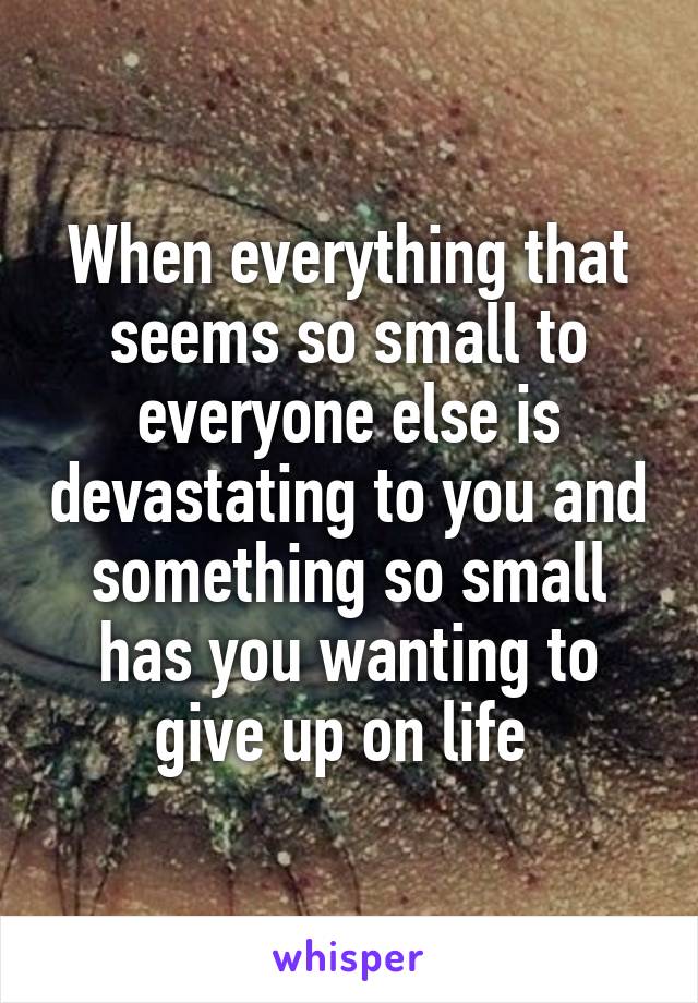 When everything that seems so small to everyone else is devastating to you and something so small has you wanting to give up on life 