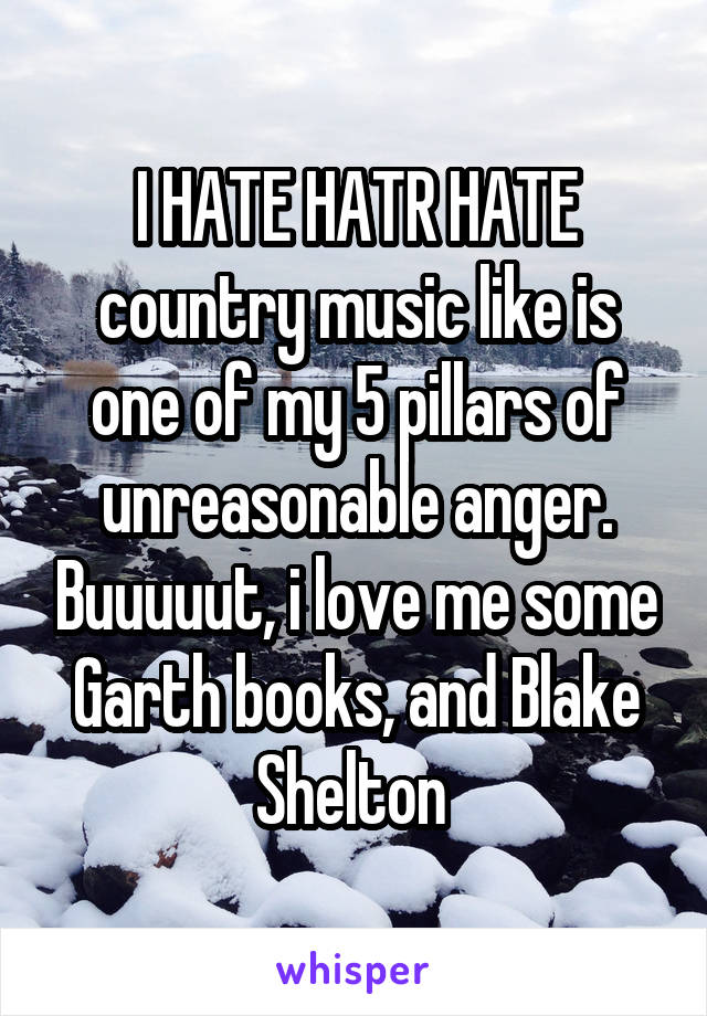 I HATE HATR HATE country music like is one of my 5 pillars of unreasonable anger. Buuuuut, i love me some Garth books, and Blake Shelton 