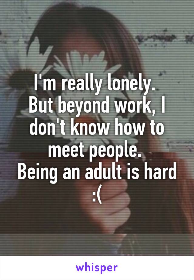 I'm really lonely. 
But beyond work, I don't know how to meet people. 
Being an adult is hard :(