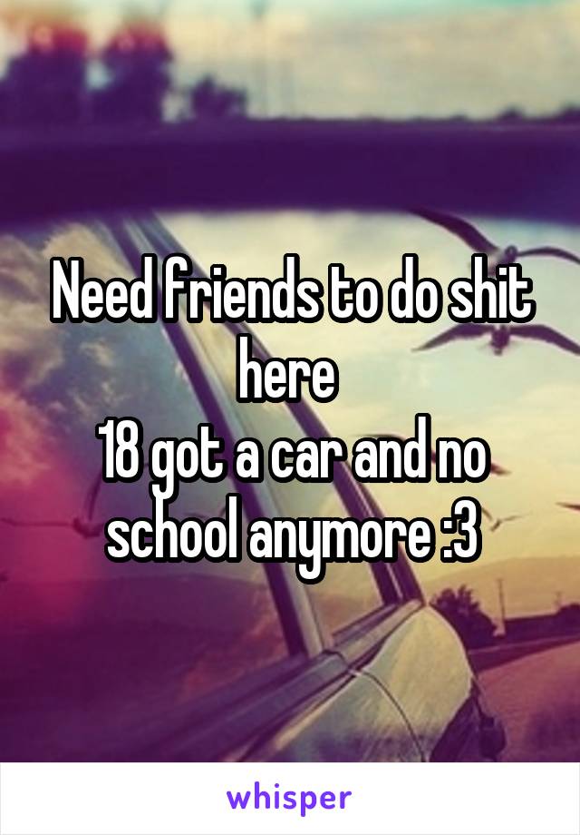 Need friends to do shit here 
18 got a car and no school anymore :3