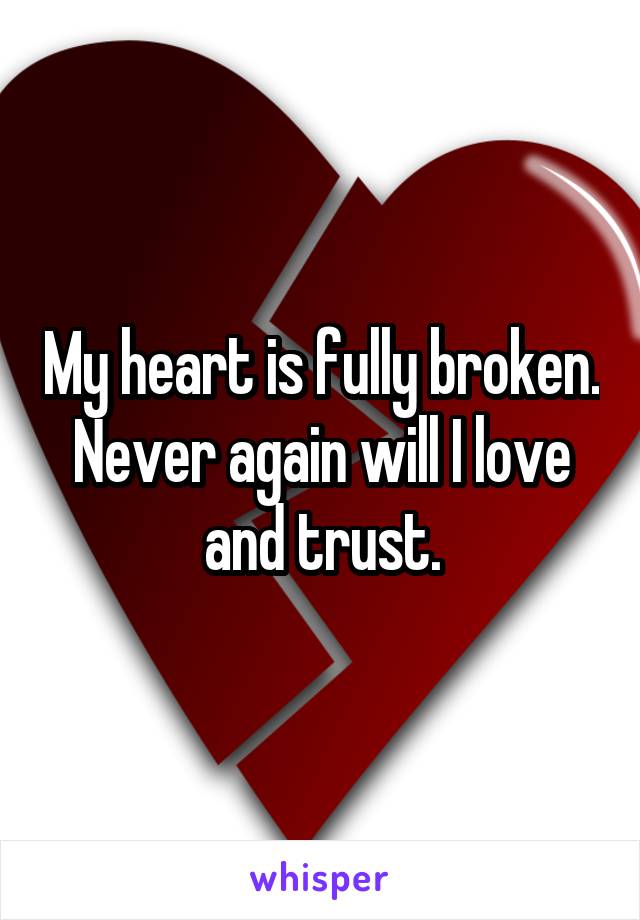 My heart is fully broken. Never again will I love and trust.