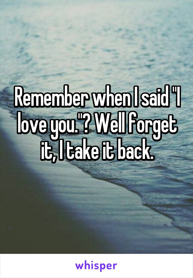 Remember when I said "I love you."? Well forget it, I take it back.
