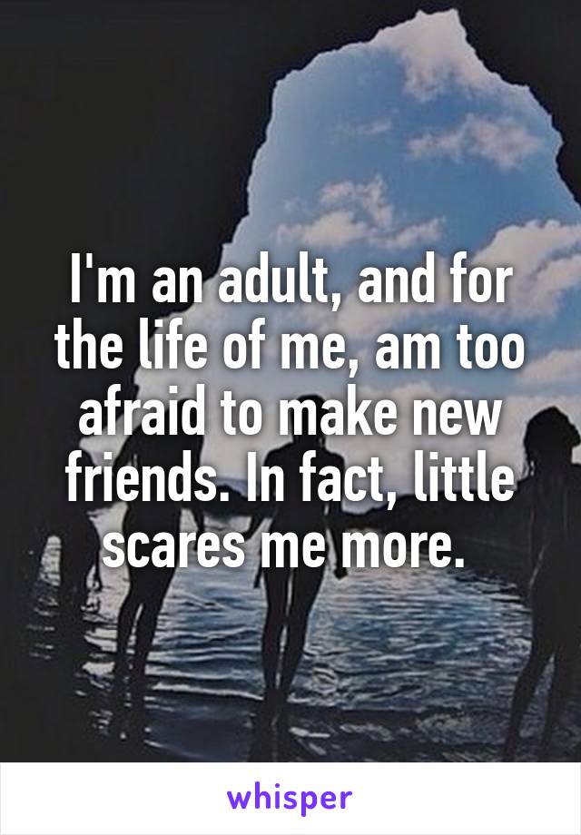 I'm an adult, and for the life of me, am too afraid to make new friends. In fact, little scares me more. 