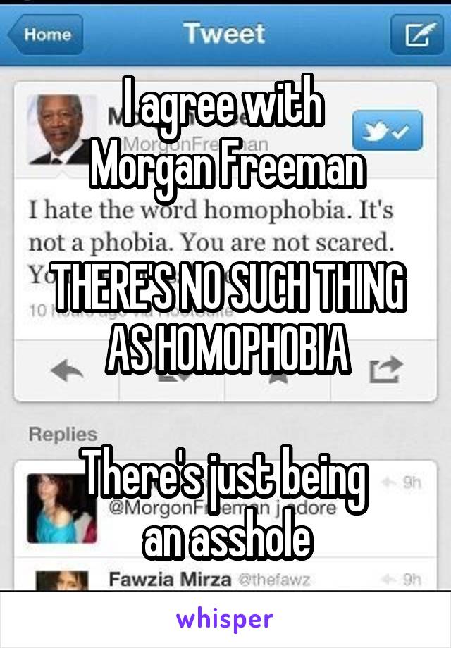 I agree with 
Morgan Freeman

THERE'S NO SUCH THING AS HOMOPHOBIA

There's just being 
an asshole