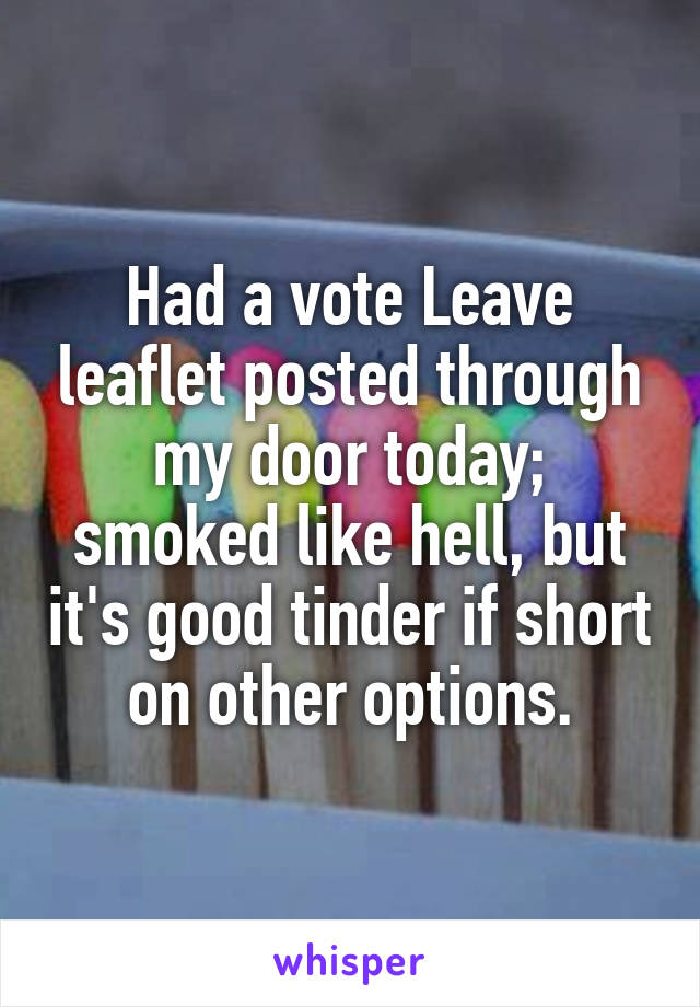 Had a vote Leave leaflet posted through my door today; smoked like hell, but it's good tinder if short on other options.