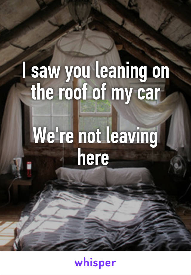 I saw you leaning on the roof of my car

We're not leaving here 

