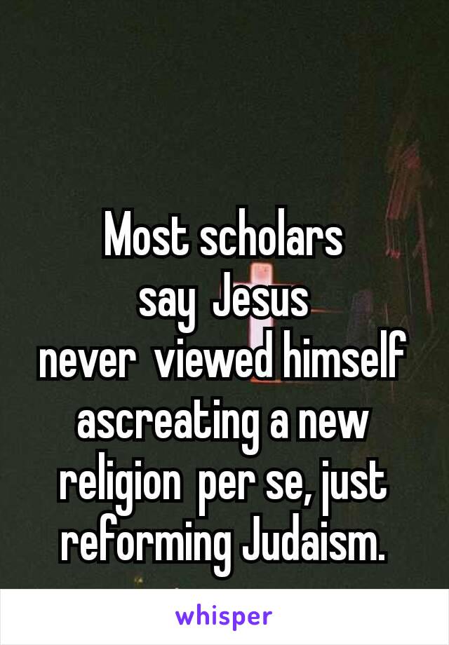 
￼

Most scholars say Jesus never viewed himself ascreating a new religion per se, just reforming Judaism.
