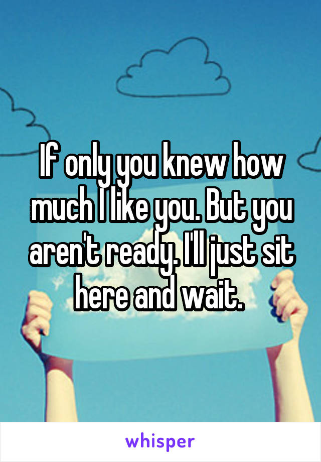 If only you knew how much I like you. But you aren't ready. I'll just sit here and wait. 