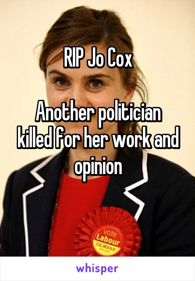 RIP Jo Cox

Another politician killed for her work and opinion

