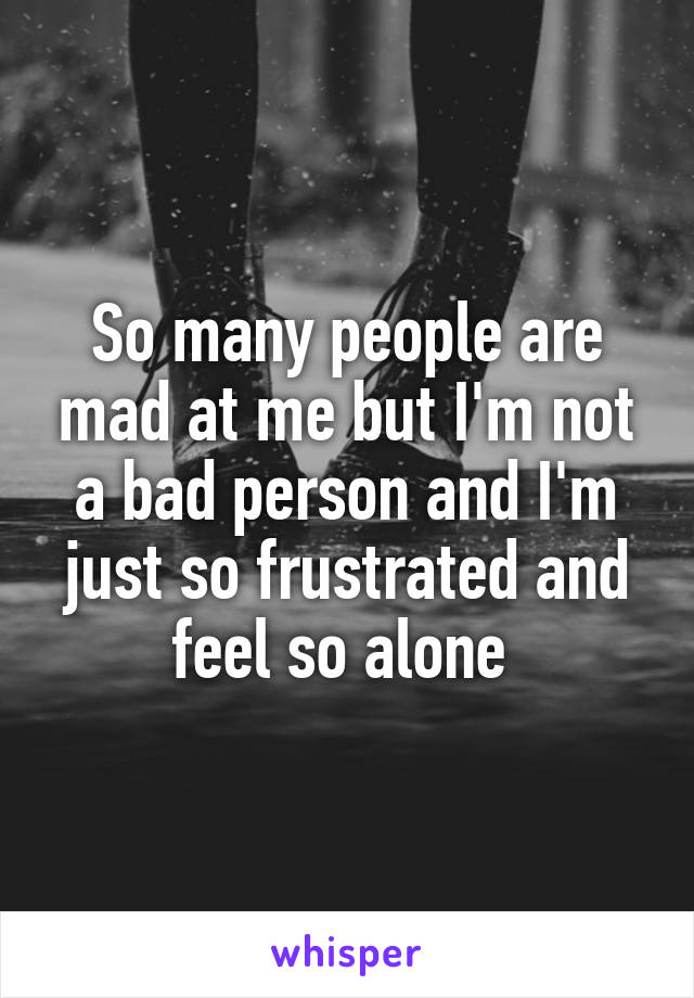 So many people are mad at me but I'm not a bad person and I'm just so frustrated and feel so alone 