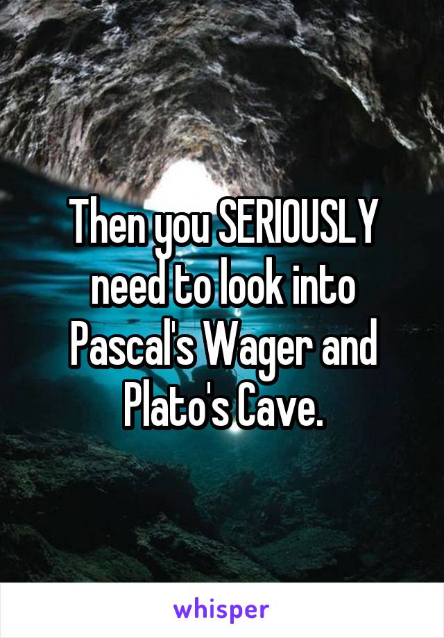 Then you SERIOUSLY need to look into Pascal's Wager and Plato's Cave.