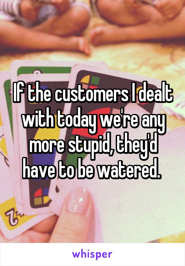 If the customers I dealt with today we're any more stupid, they'd have to be watered. 