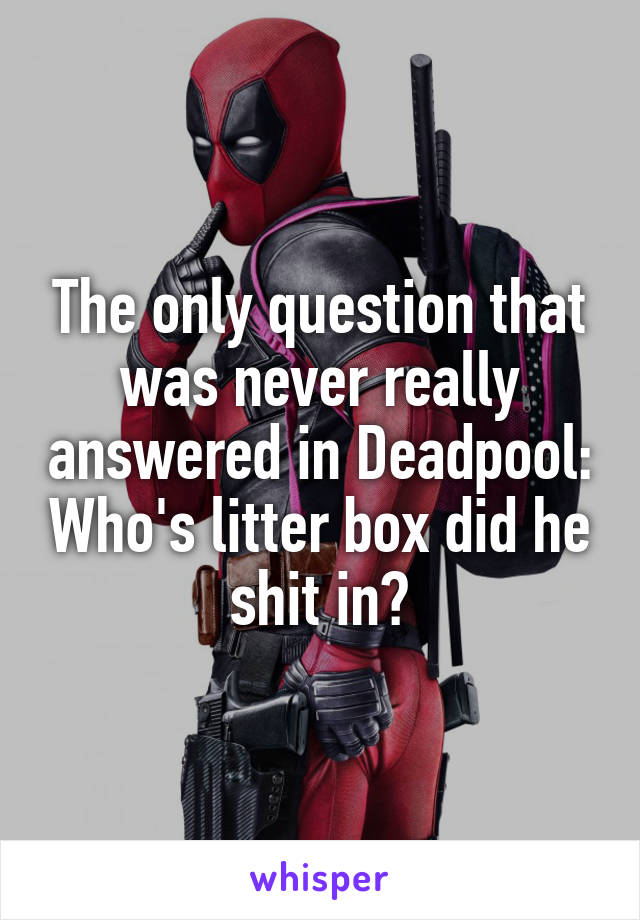 The only question that was never really answered in Deadpool: Who's litter box did he shit in?