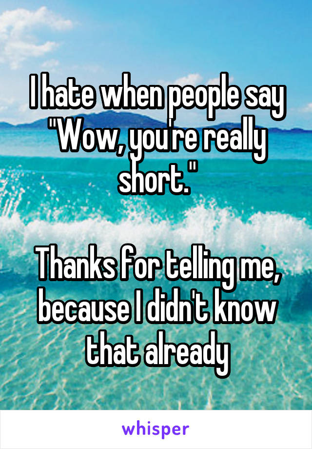 I hate when people say "Wow, you're really short."

Thanks for telling me, because I didn't know that already