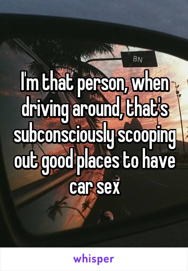 I'm that person, when driving around, that's subconsciously scooping out good places to have car sex