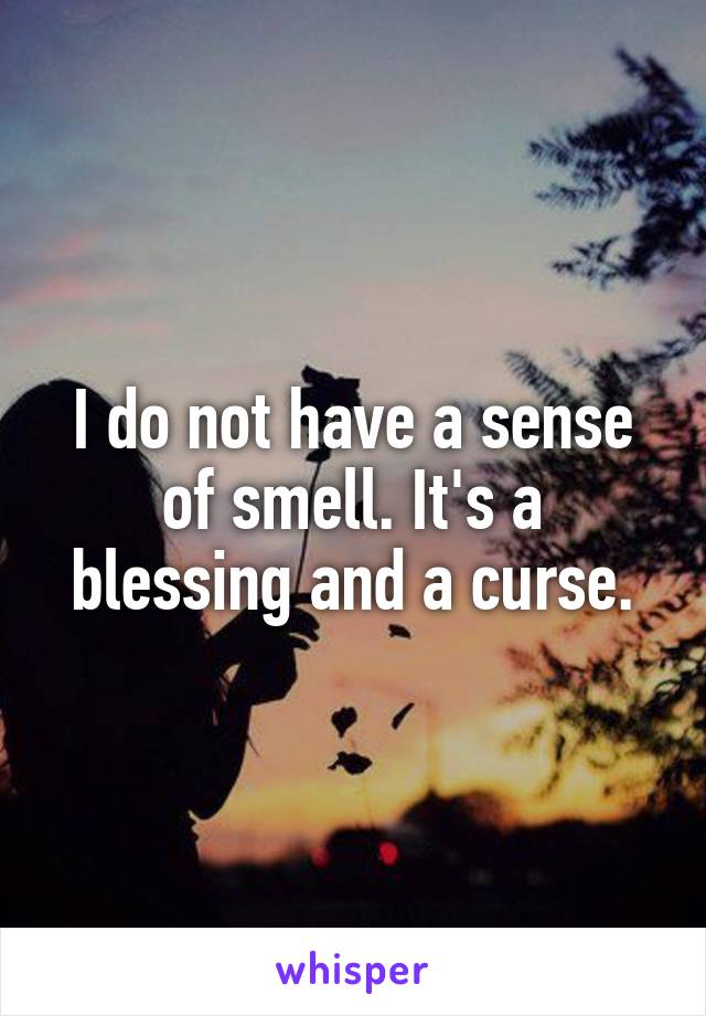 I do not have a sense of smell. It's a blessing and a curse.