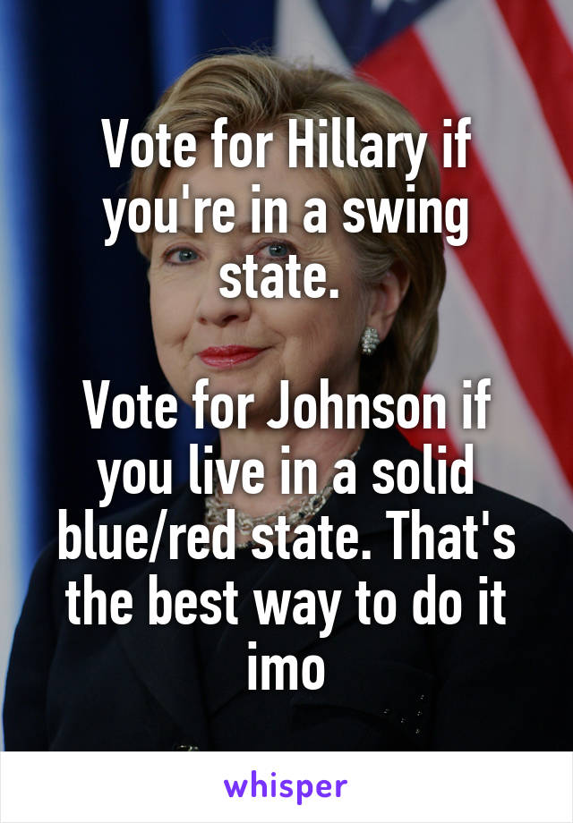 Vote for Hillary if you're in a swing state. 

Vote for Johnson if you live in a solid blue/red state. That's the best way to do it imo