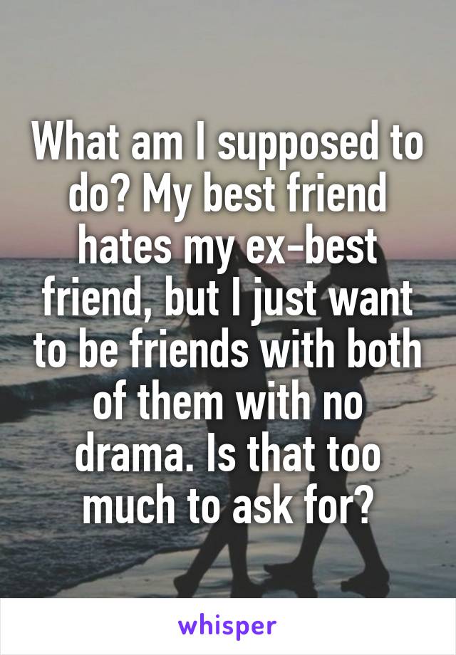 What am I supposed to do? My best friend hates my ex-best friend, but I just want to be friends with both of them with no drama. Is that too much to ask for?