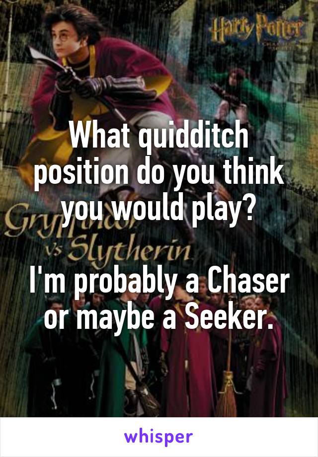 What quidditch position do you think you would play?

I'm probably a Chaser or maybe a Seeker.