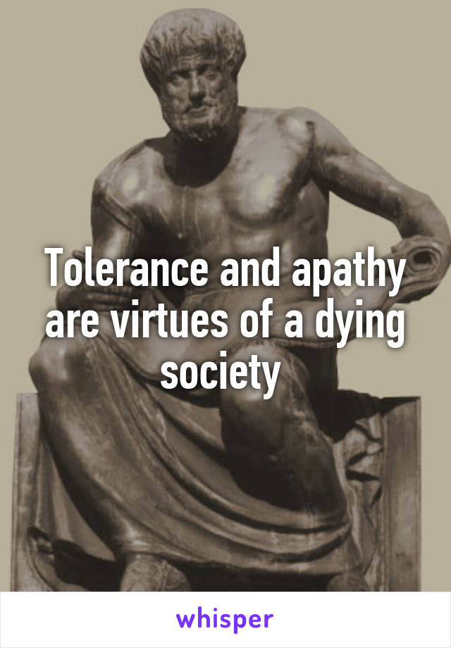 Tolerance and apathy are virtues of a dying society 