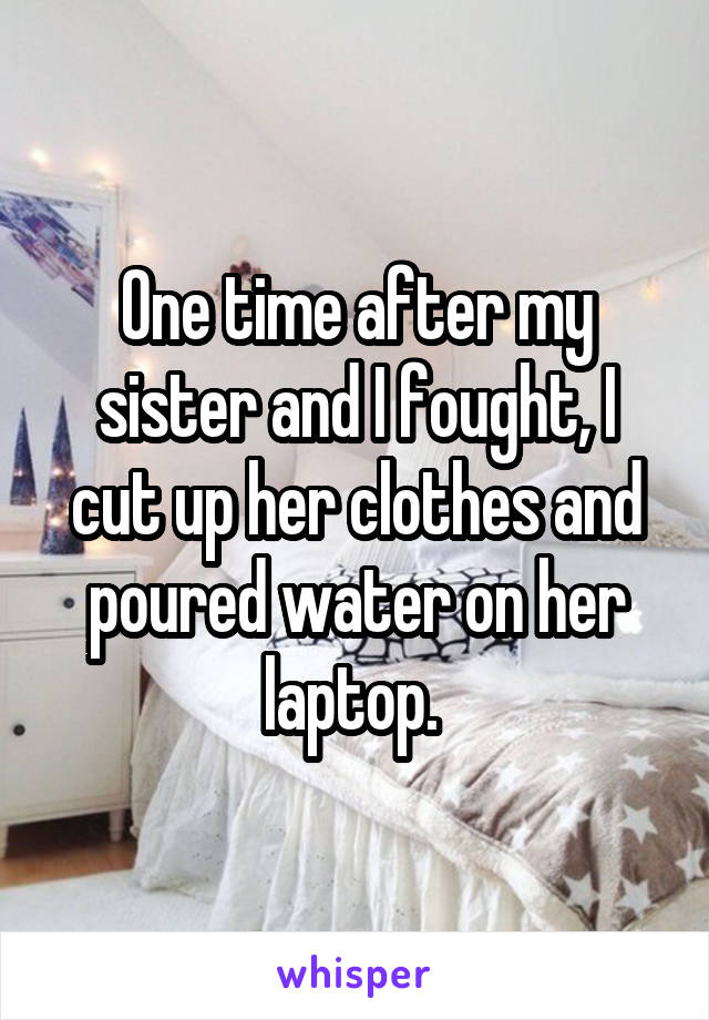 One time after my sister and I fought, I cut up her clothes and poured water on her laptop. 
